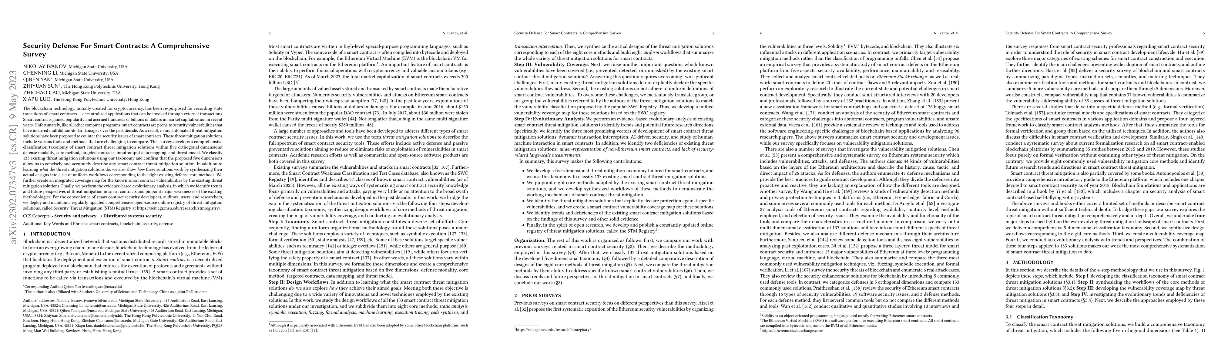 Thumbnail for Security Defense For Smart Contracts: A Comprehensive Survey