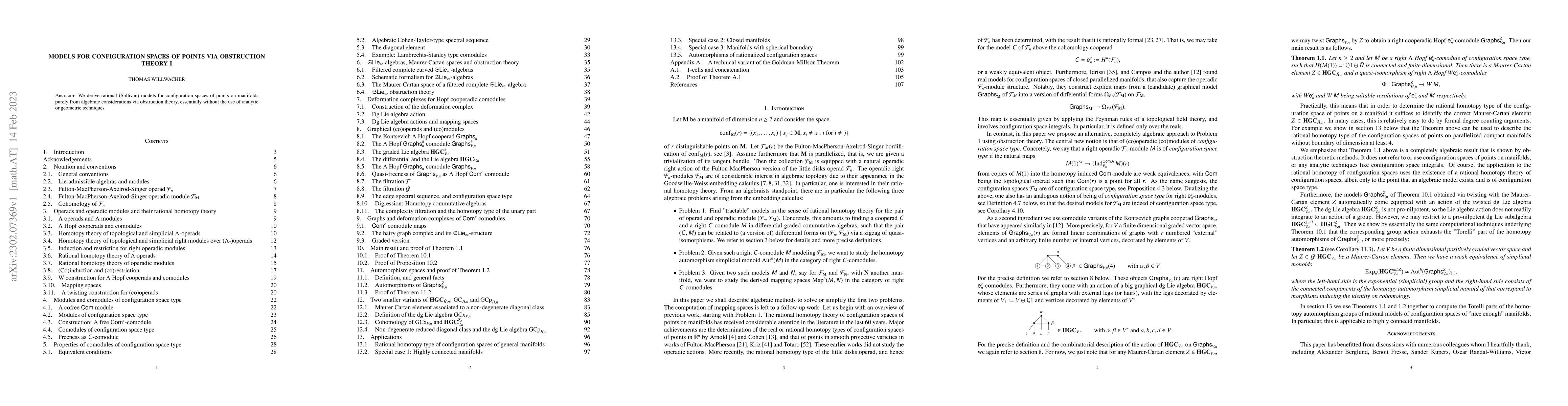Thumbnail for Models for configuration spaces of points via obstruction theory I