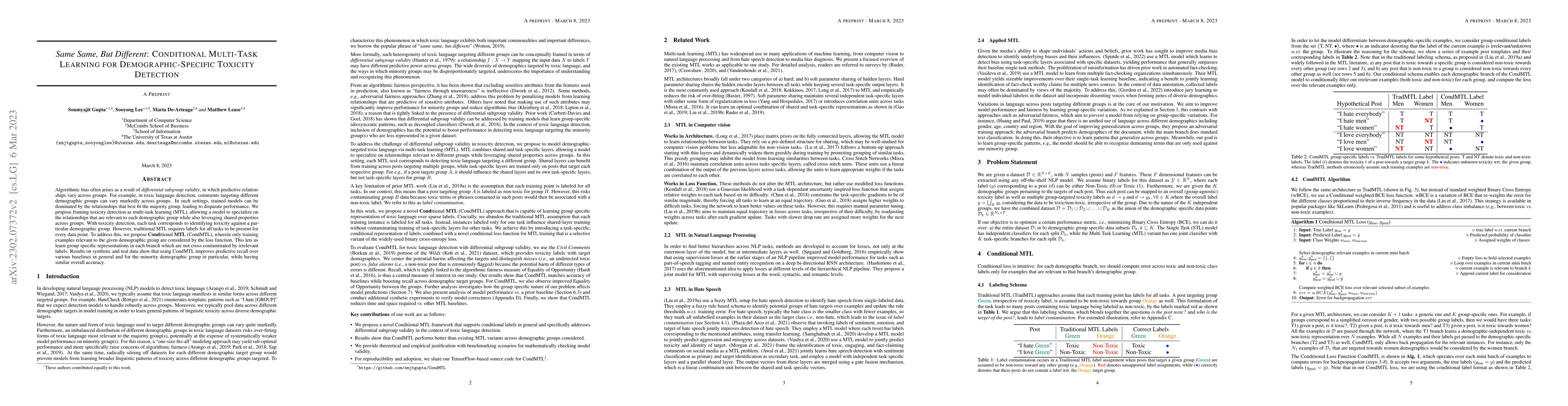 Thumbnail for Same Same, But Different: Conditional Multi-Task Learning for
  Demographic-Specific Toxicity Detection