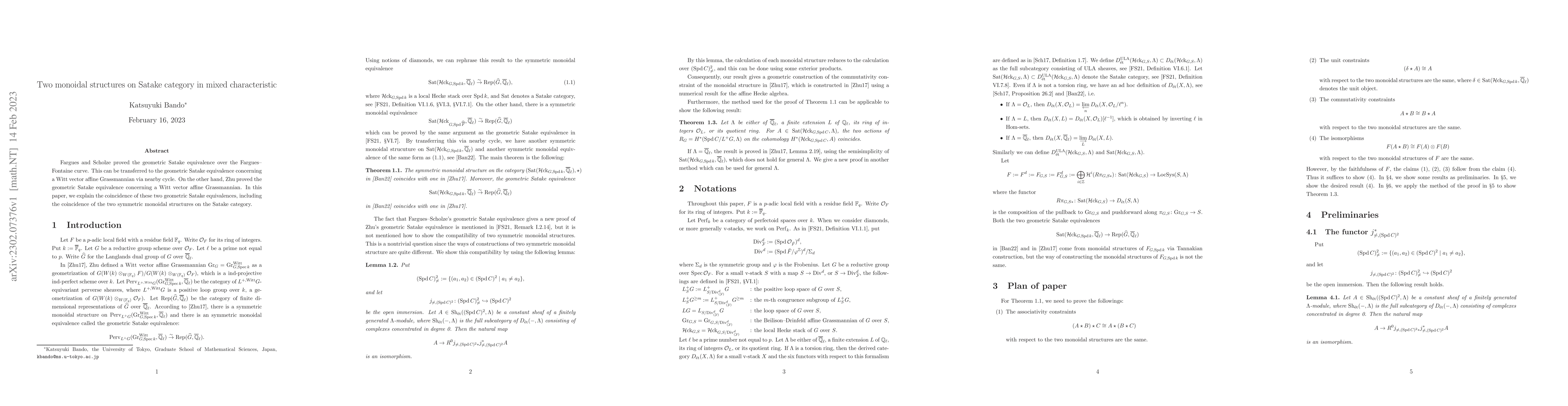 Thumbnail for Two monoidal structures on Satake category in mixed characteristic