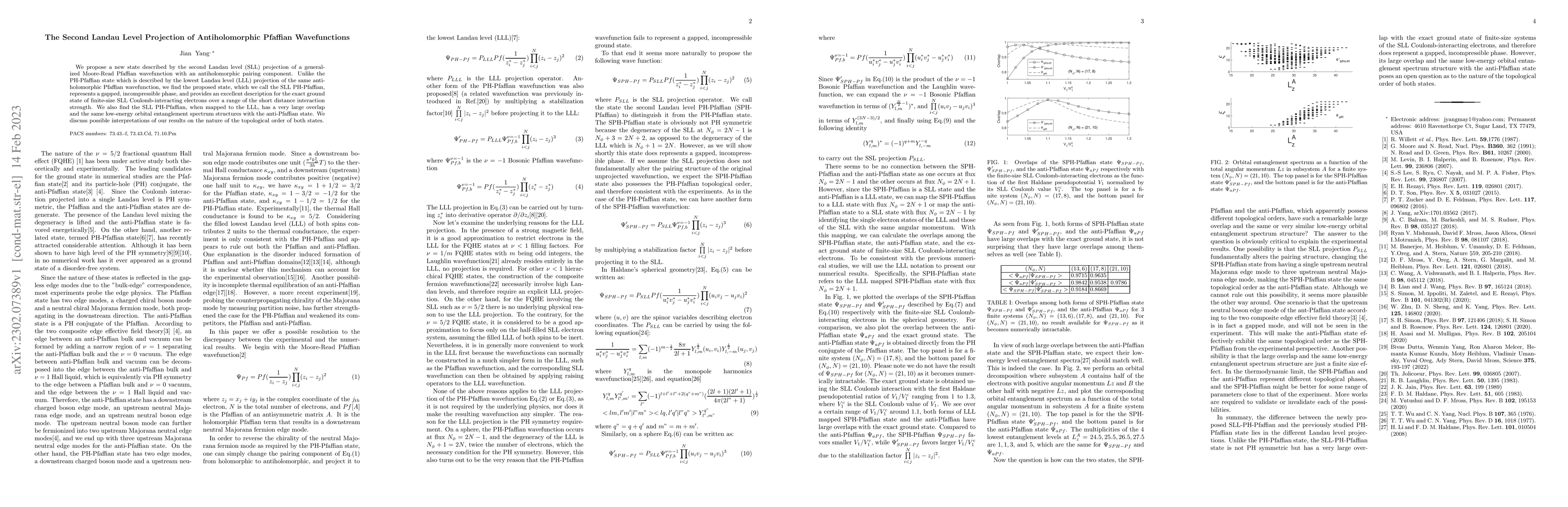 Thumbnail for The Second Landau Level Projection of Antiholomorphic Pfaffian
  Wavefunctions