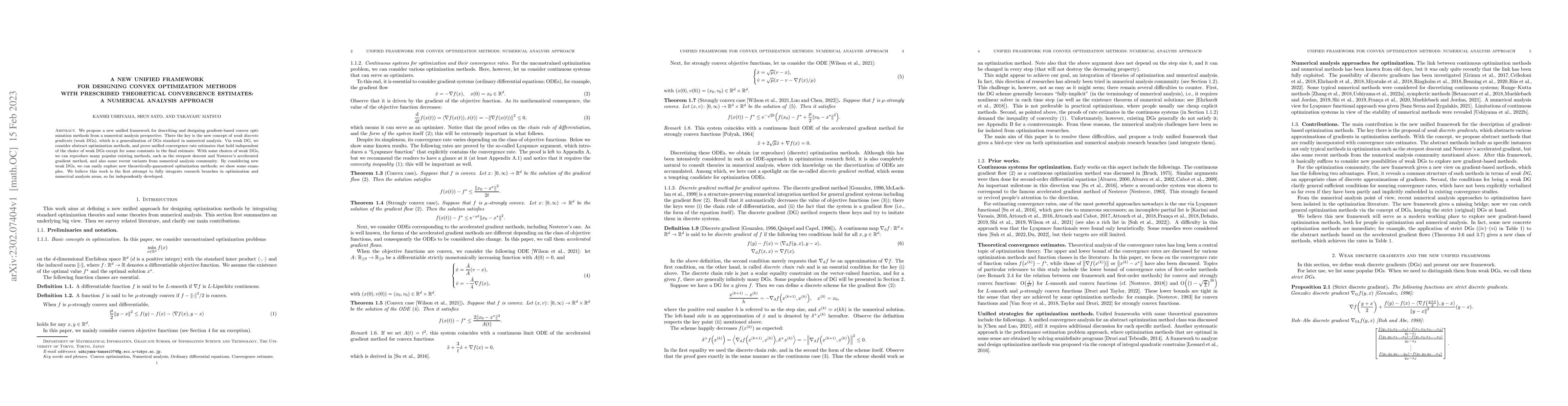 Thumbnail for A new unified framework for designing convex optimization methods with
  prescribed theoretical convergence estimates: A numerical analysis approach