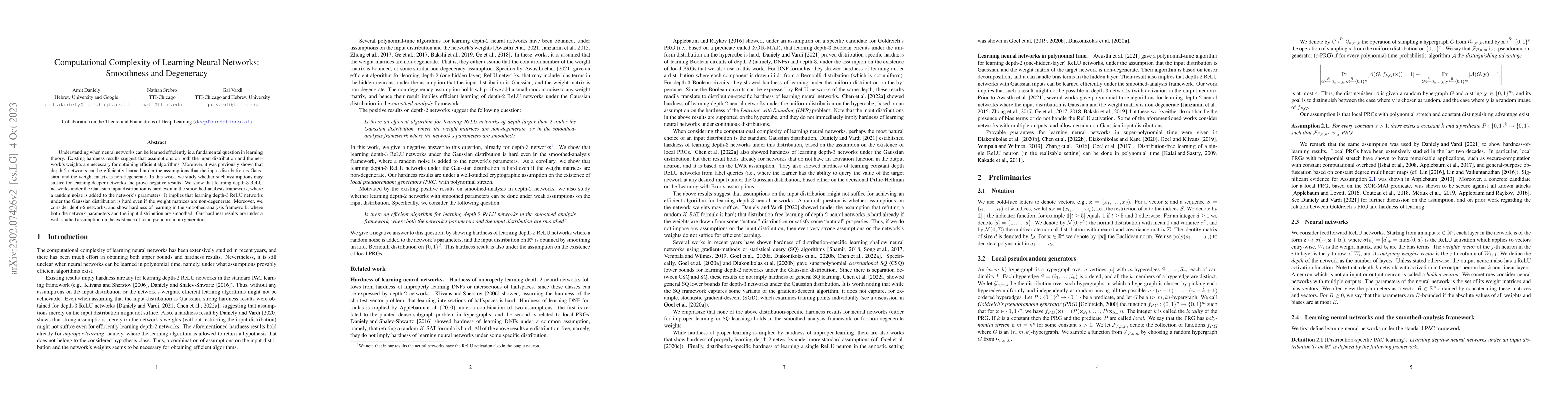 Thumbnail for Computational Complexity of Learning Neural Networks: Smoothness and
  Degeneracy