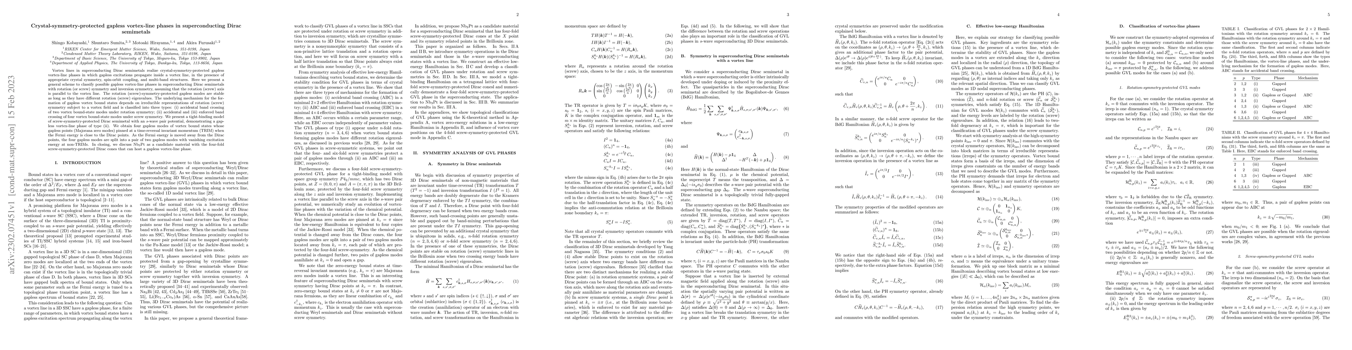 Thumbnail for Crystal-symmetry-protected gapless vortex-line phases in superconducting
  Dirac semimetals