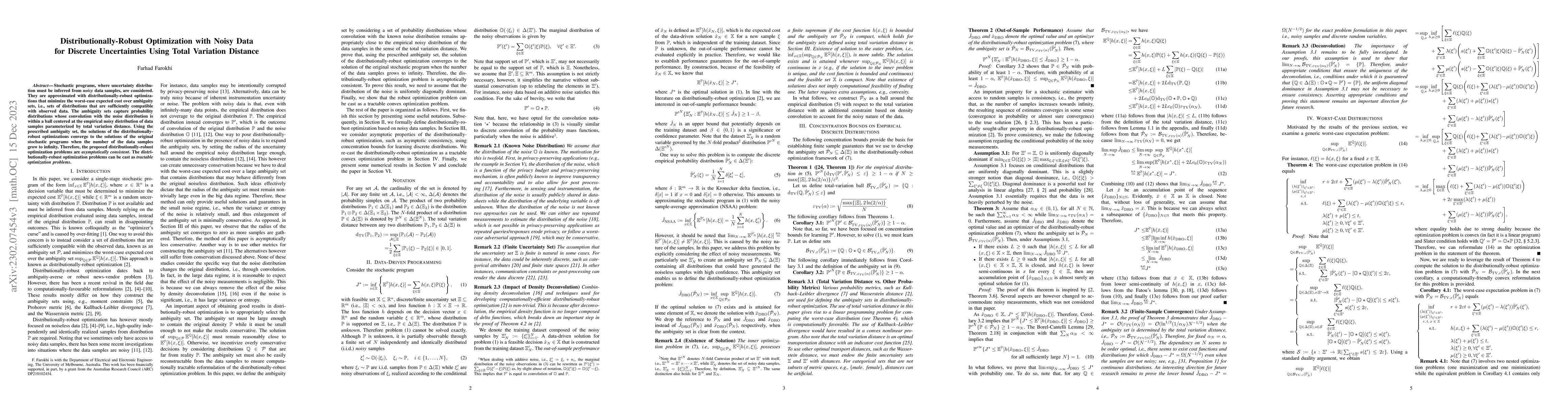 Thumbnail for Distributionally-Robust Optimization with Noisy Data for Discrete
  Uncertainties Using Total Variation Distance