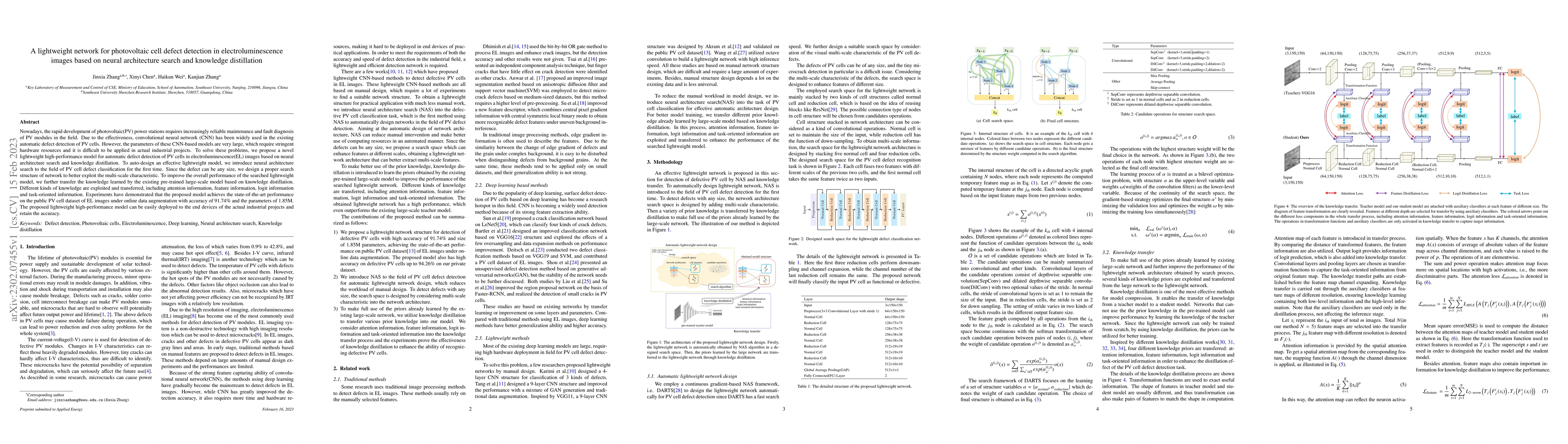 Thumbnail for A lightweight network for photovoltaic cell defect detection in
  electroluminescence images based on neural architecture search and knowledge
  distillation
