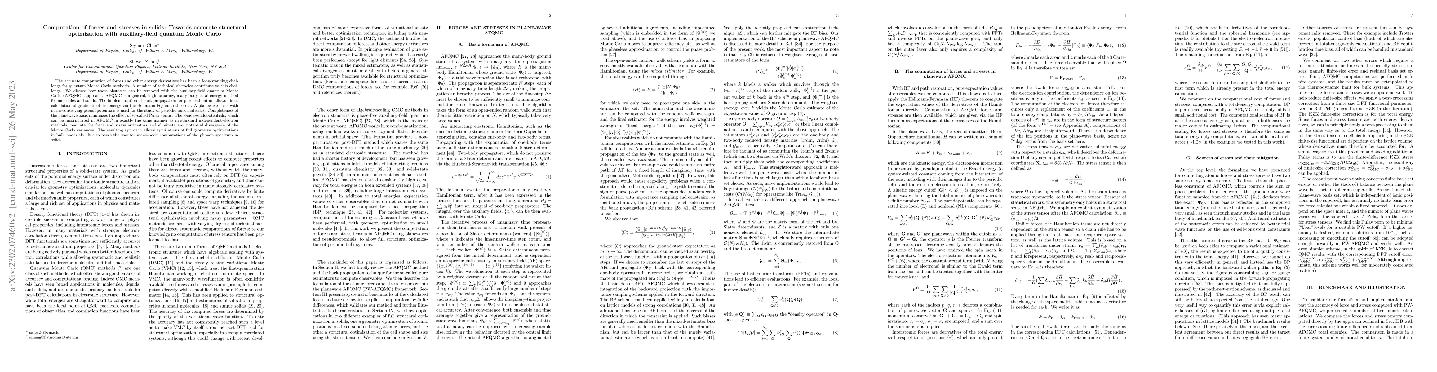 Thumbnail for Computation of forces and stresses in solids: Towards accurate
  structural optimization with auxiliary-field quantum Monte Carlo
