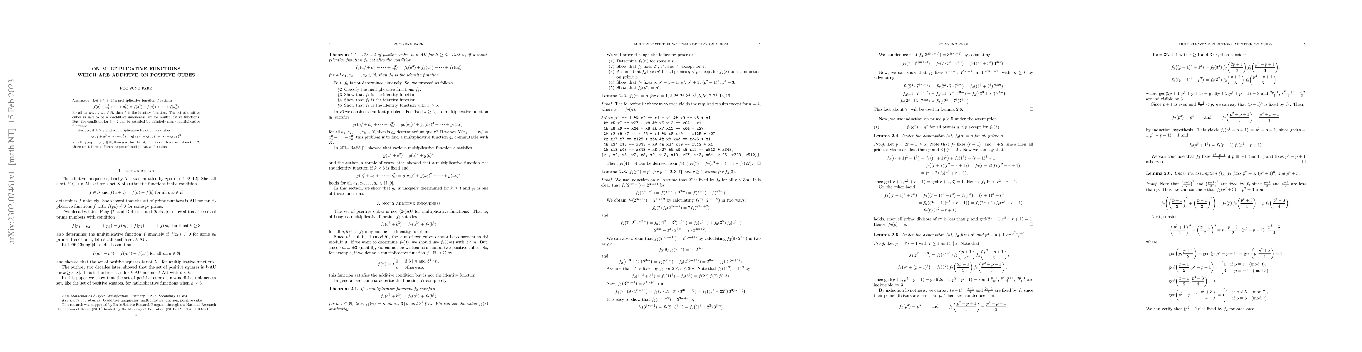 Thumbnail for On multiplicative functions which are additive on positive cubes