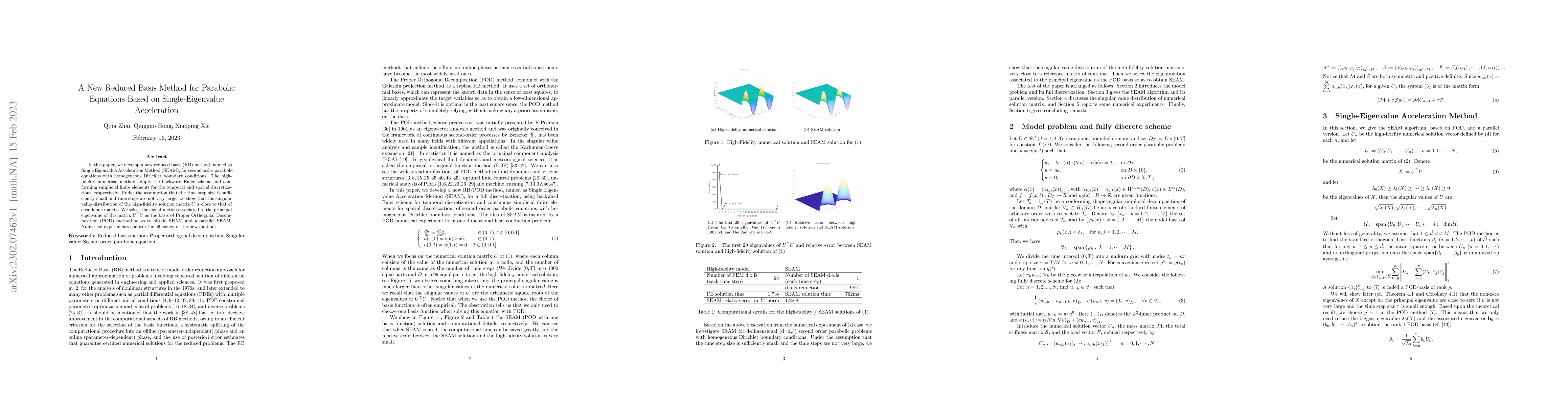 Thumbnail for A New Reduced Basis Method for Parabolic Equations Based on
  Single-Eigenvalue Acceleration