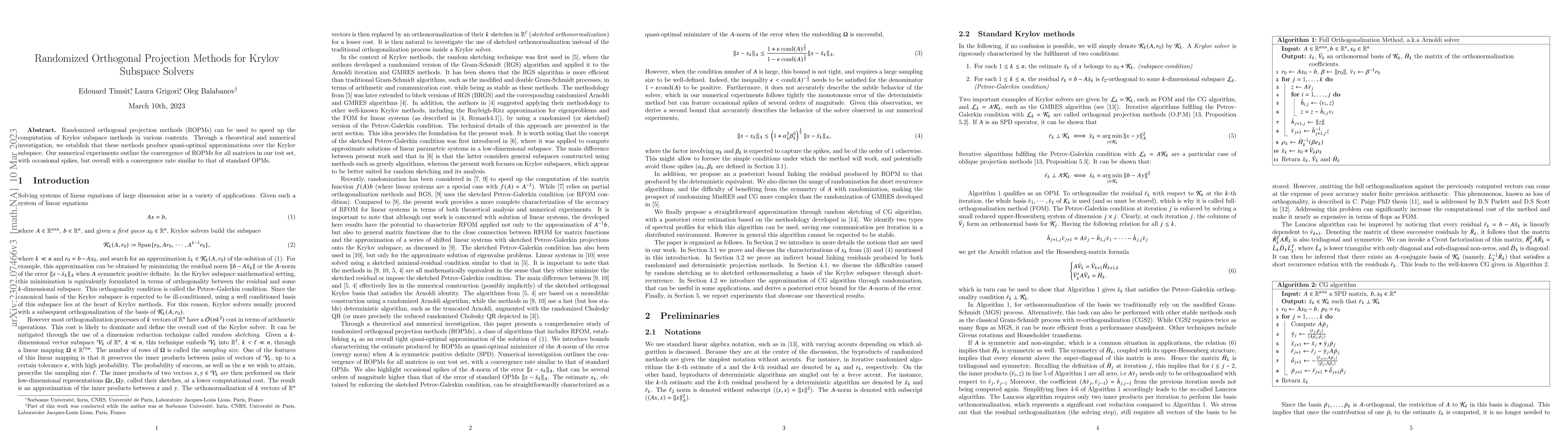Thumbnail for Randomized Orthogonal Projection Methods for Krylov Subspace Solvers