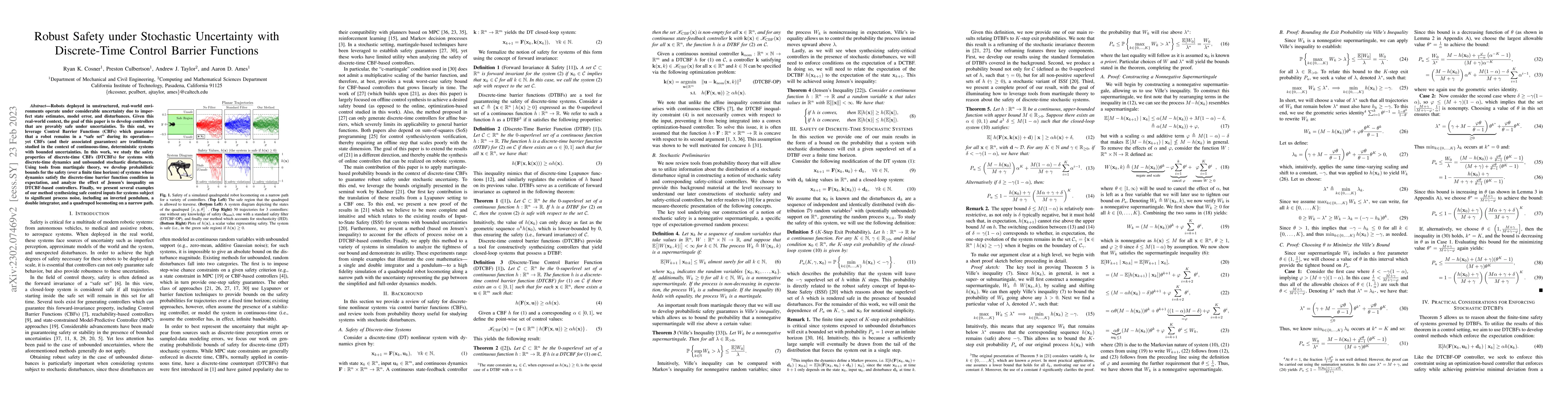Thumbnail for Robust Safety under Stochastic Uncertainty with Discrete-Time Control
  Barrier Functions