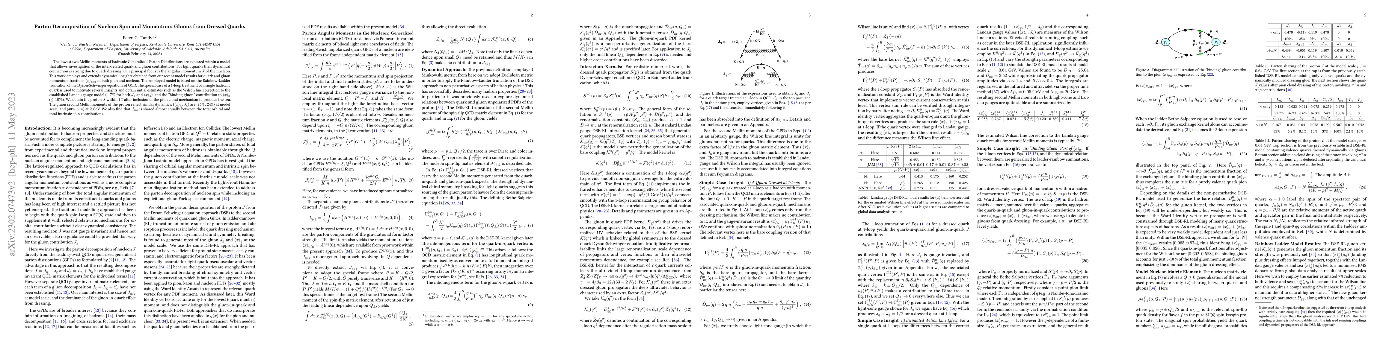 Thumbnail for Parton Decomposition of Nucleon Spin and Momentum: Gluons from Dressed
  Quarks