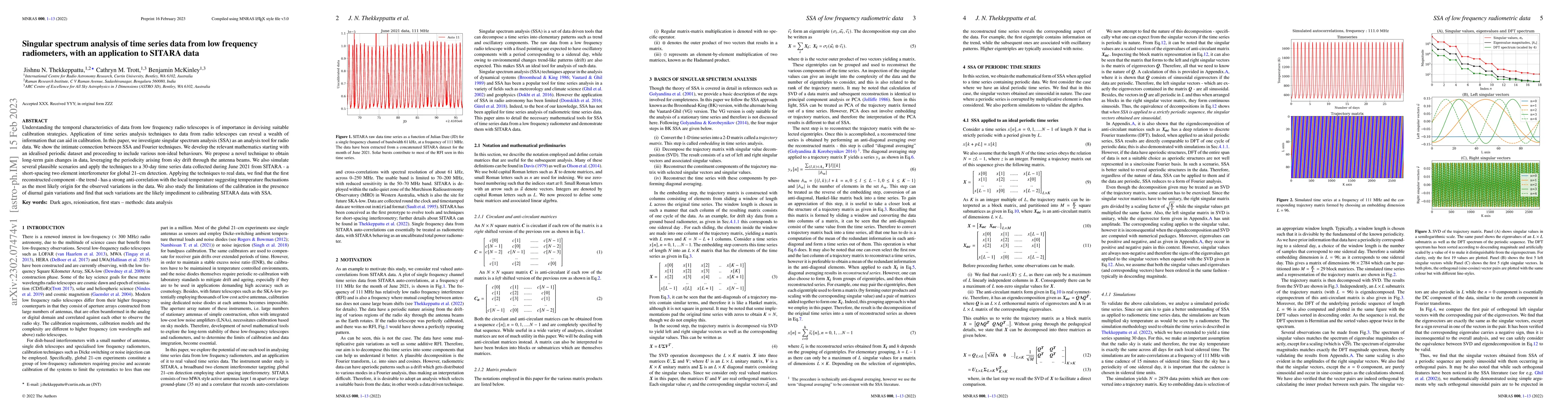 Thumbnail for Singular spectrum analysis of time series data from low frequency
  radiometers, with an application to SITARA data