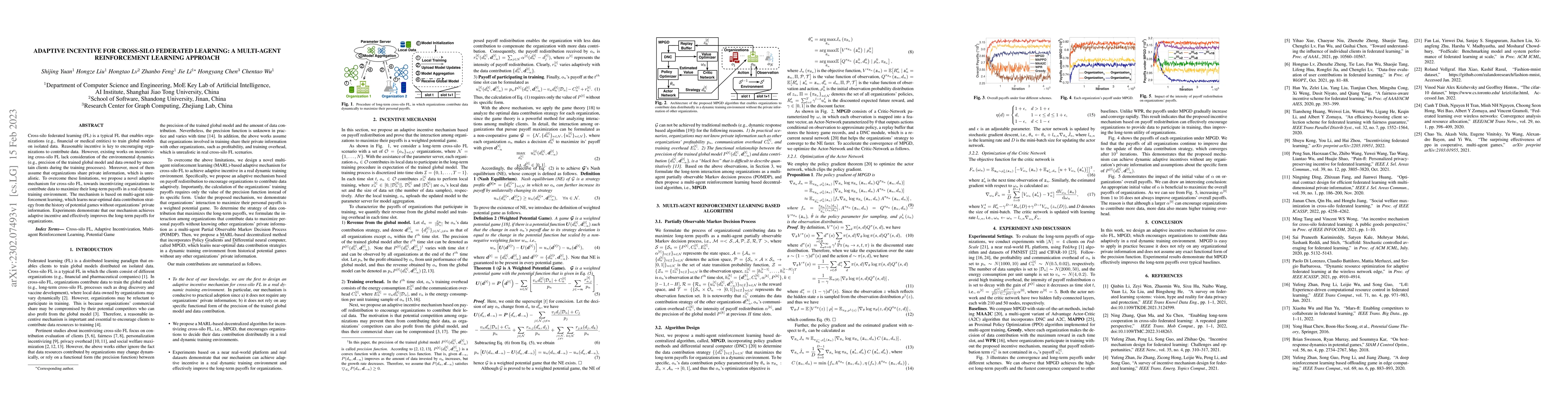 Thumbnail for Adaptive incentive for cross-silo federated learning: A multi-agent
  reinforcement learning approach