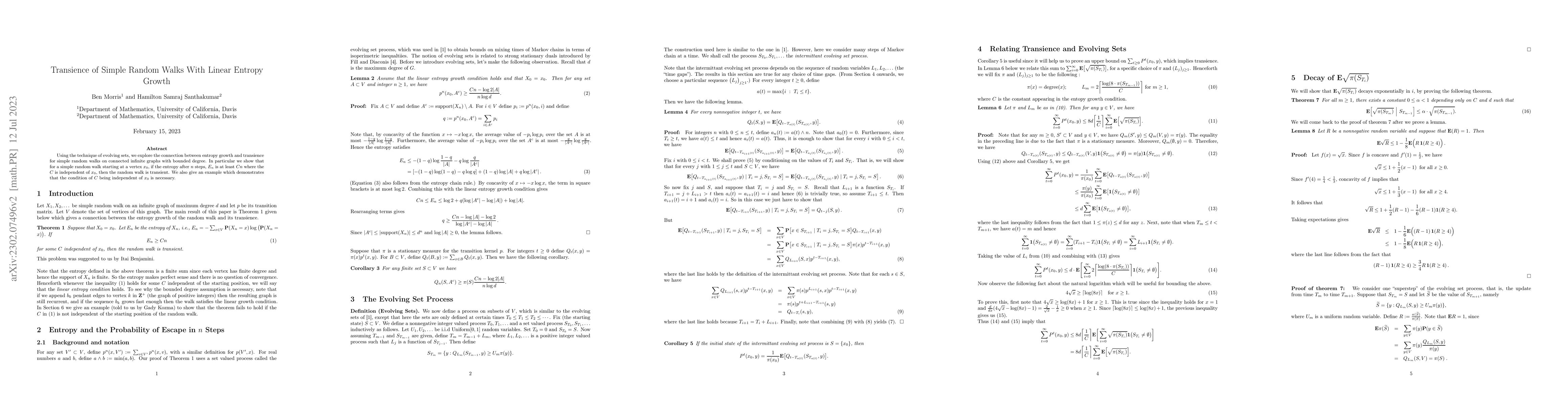 Thumbnail for Transience of Simple Random Walks With Linear Entropy Growth