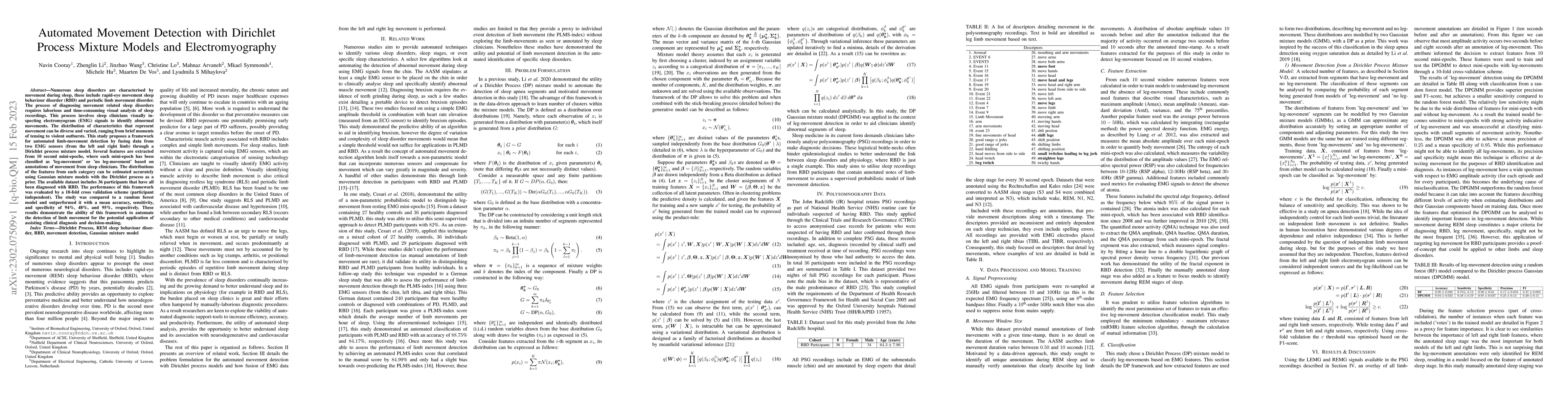 Thumbnail for Automated Movement Detection with Dirichlet Process Mixture Models and
  Electromyography