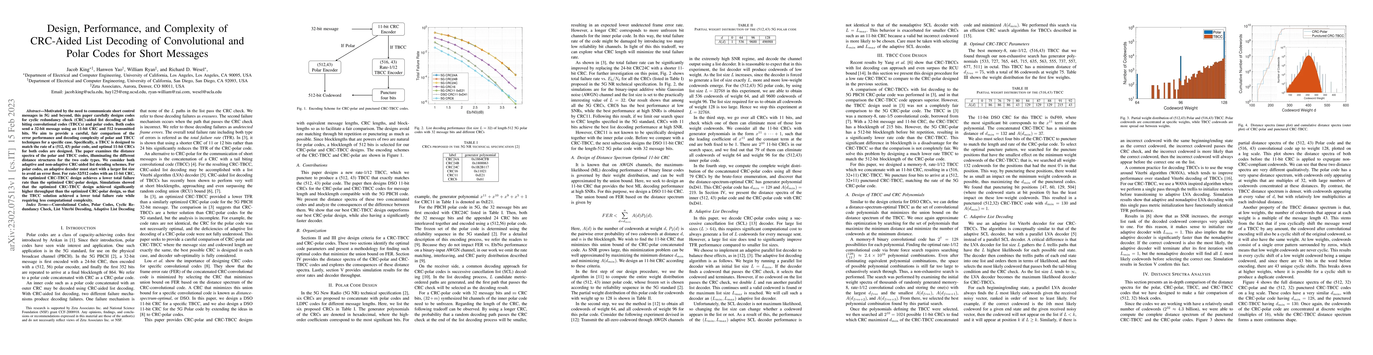 Thumbnail for Design, Performance, and Complexity of CRC-Aided List Decoding of
  Convolutional and Polar Codes for Short Messages