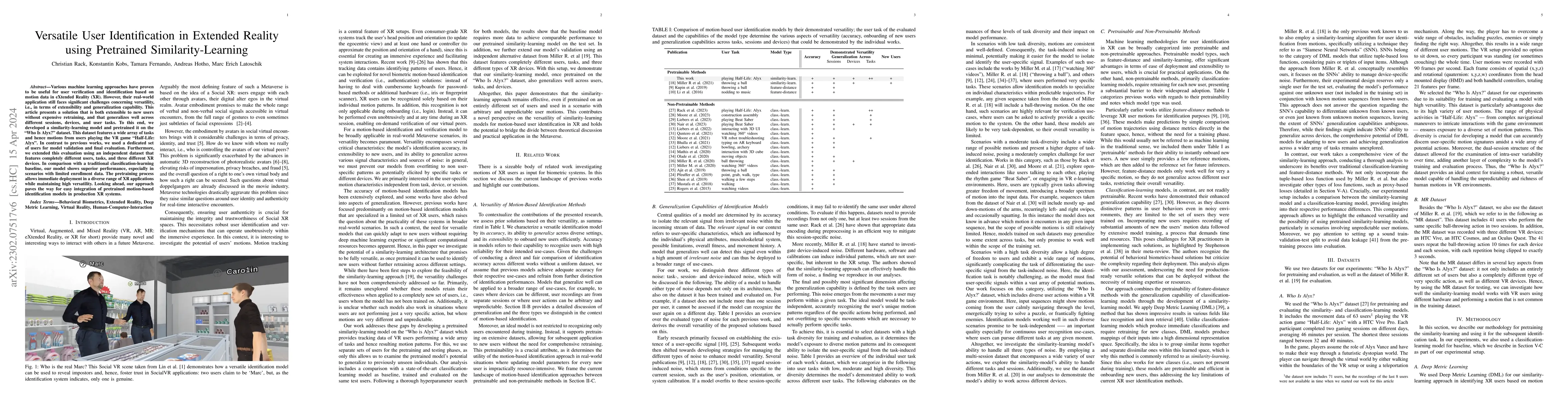 Thumbnail for Versatile User Identification in Extended Reality using Pretrained
  Similarity-Learning