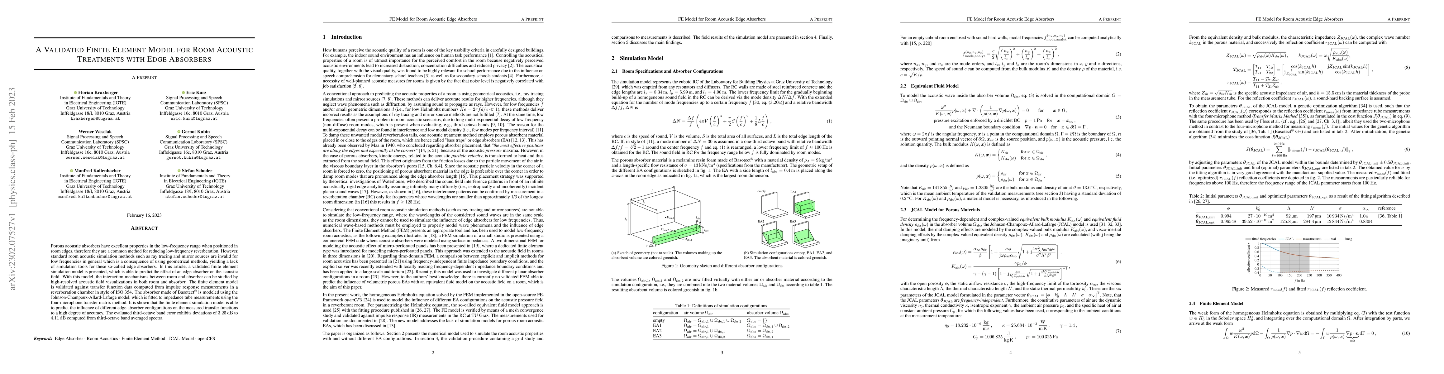 Thumbnail for A Validated Finite Element Model for Room Acoustic Treatments with Edge
  Absorbers
