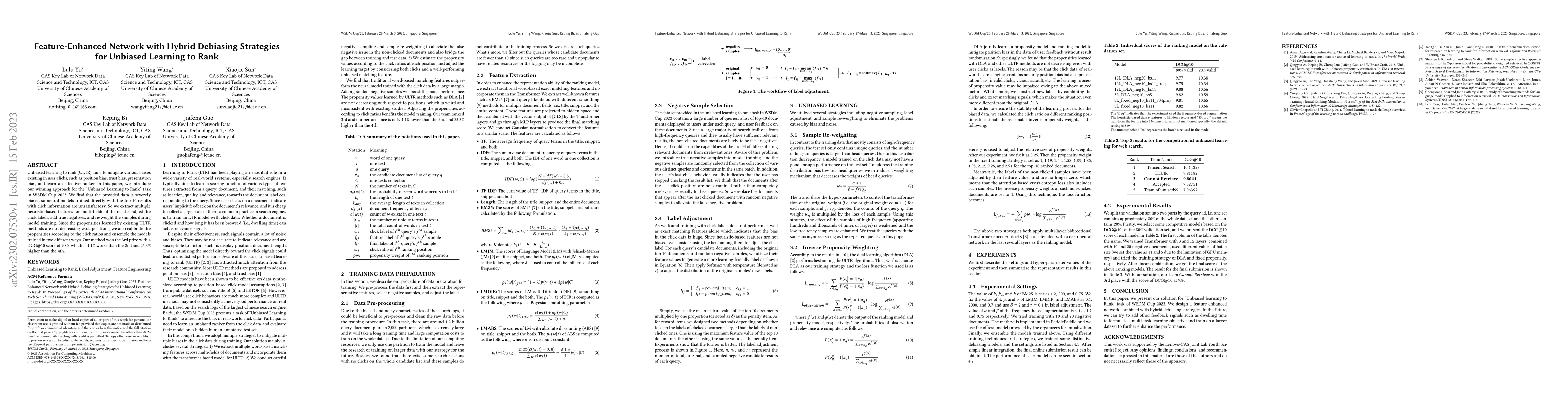 Thumbnail for Feature-Enhanced Network with Hybrid Debiasing Strategies for Unbiased
  Learning to Rank