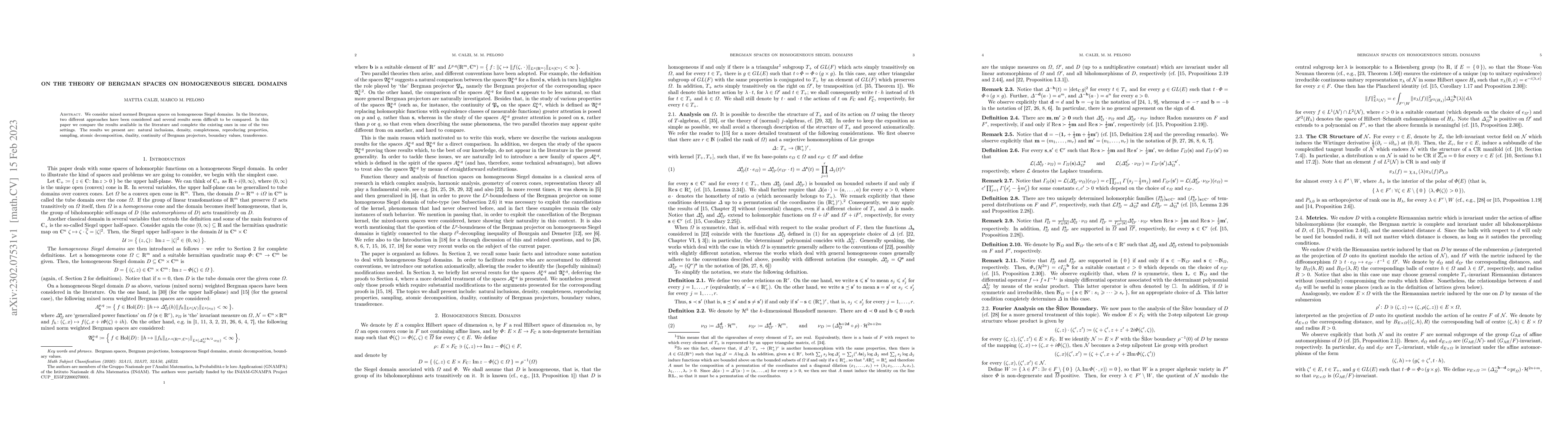 Thumbnail for On the Theory of Bergman Spaces on Homogeneous Siegel Domains