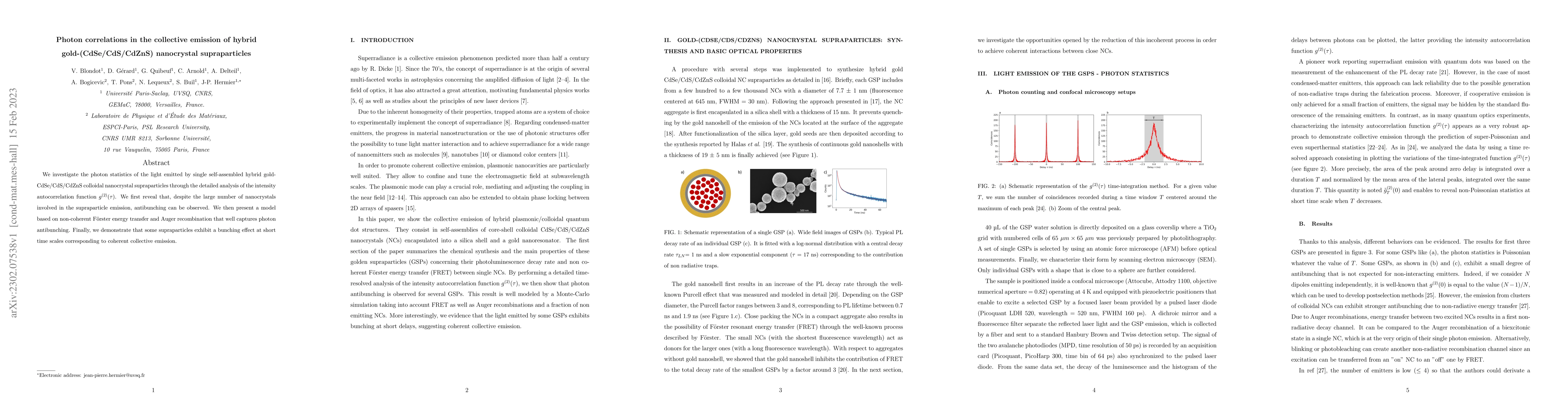 Thumbnail for Photon correlations in the collective emission of hybrid
  gold-(CdSe/CdS/CdZnS) nanocrystal supraparticles