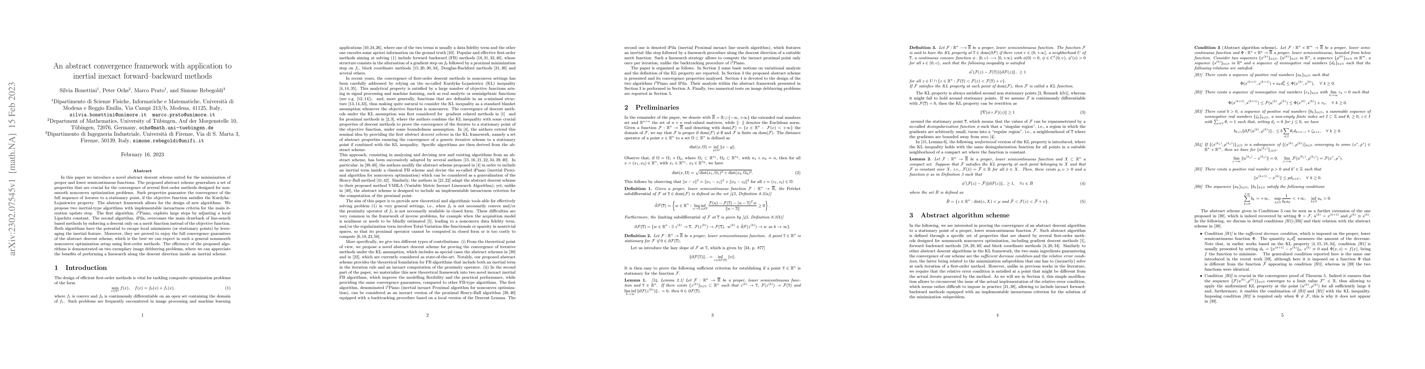 Thumbnail for An abstract convergence framework with application to inertial inexact
  forward--backward methods