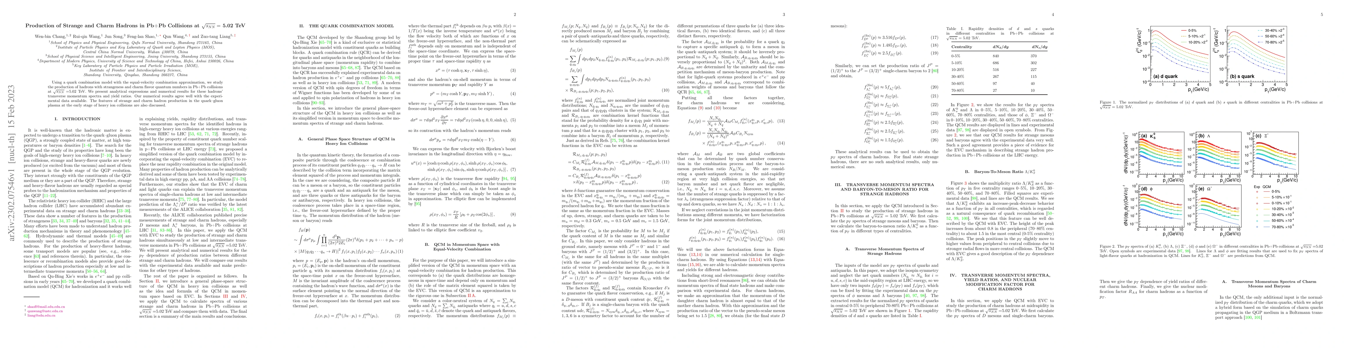 Thumbnail for Production of Strange and Charm Hadrons in Pb+Pb Collisions at
  $\sqrt{s_{NN}}=$ 5.02 TeV