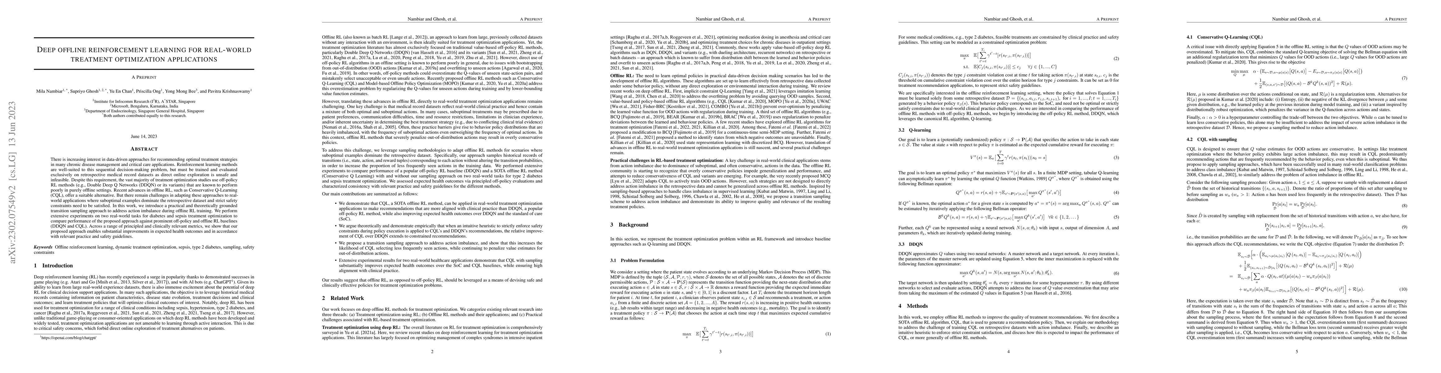 Thumbnail for Deep Offline Reinforcement Learning for Real-world Treatment
  Optimization Applications
