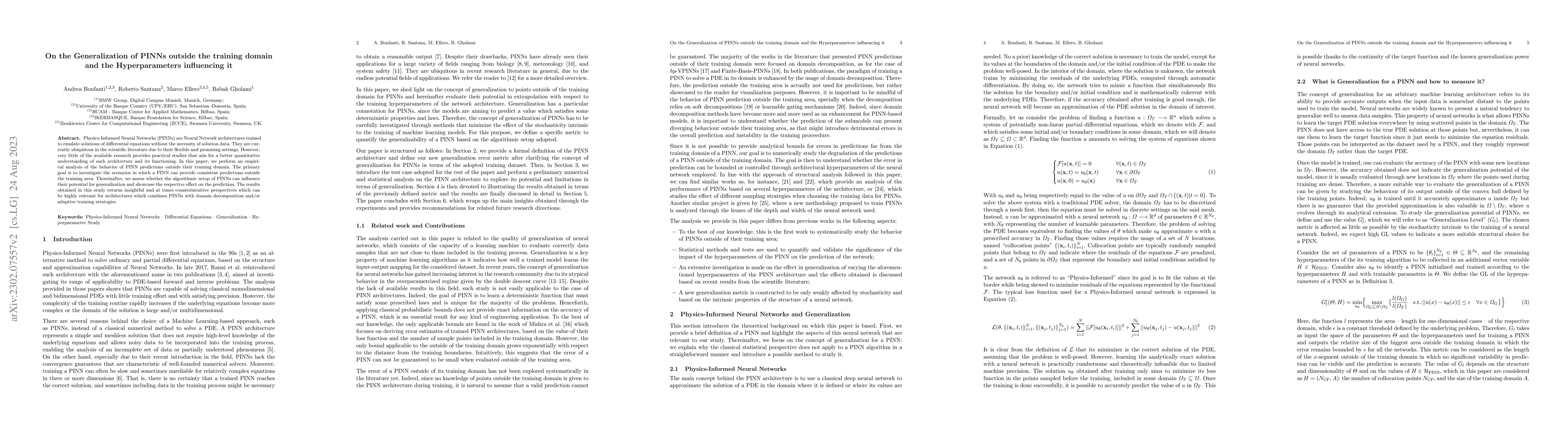 Thumbnail for On the Generalization of PINNs outside the training domain and the
  Hyperparameters influencing it