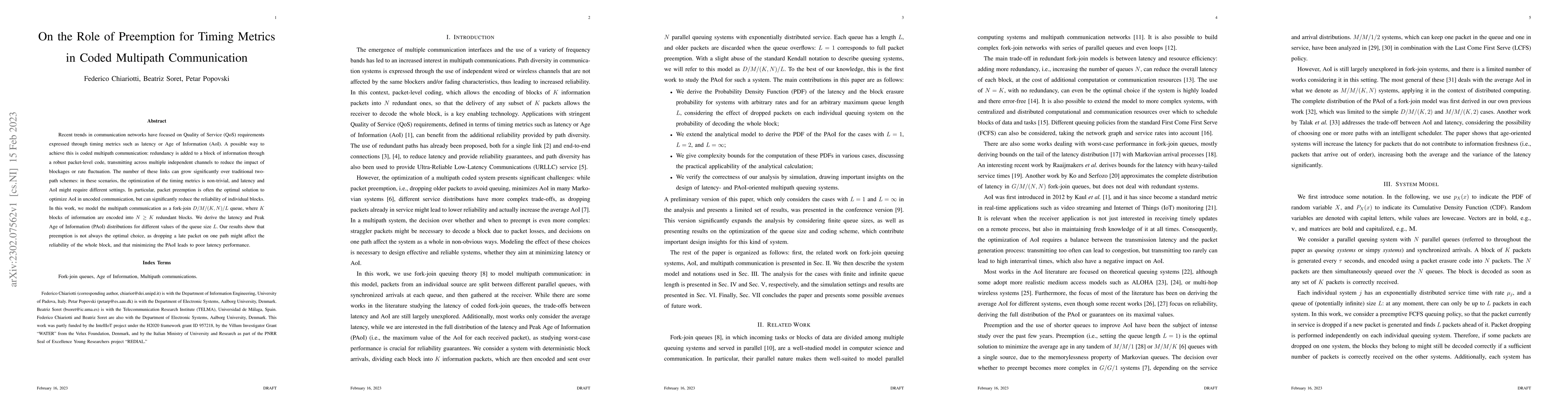 Thumbnail for On the Role of Preemption for Timing Metrics in Coded Multipath
  Communication