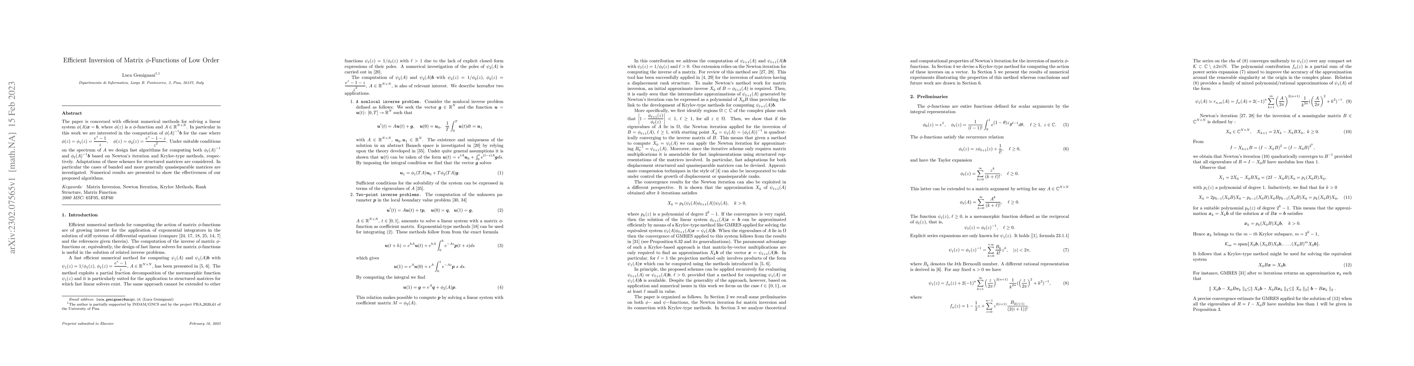 Thumbnail for Efficient Inversion of Matrix $\phi$-Functions of Low Order