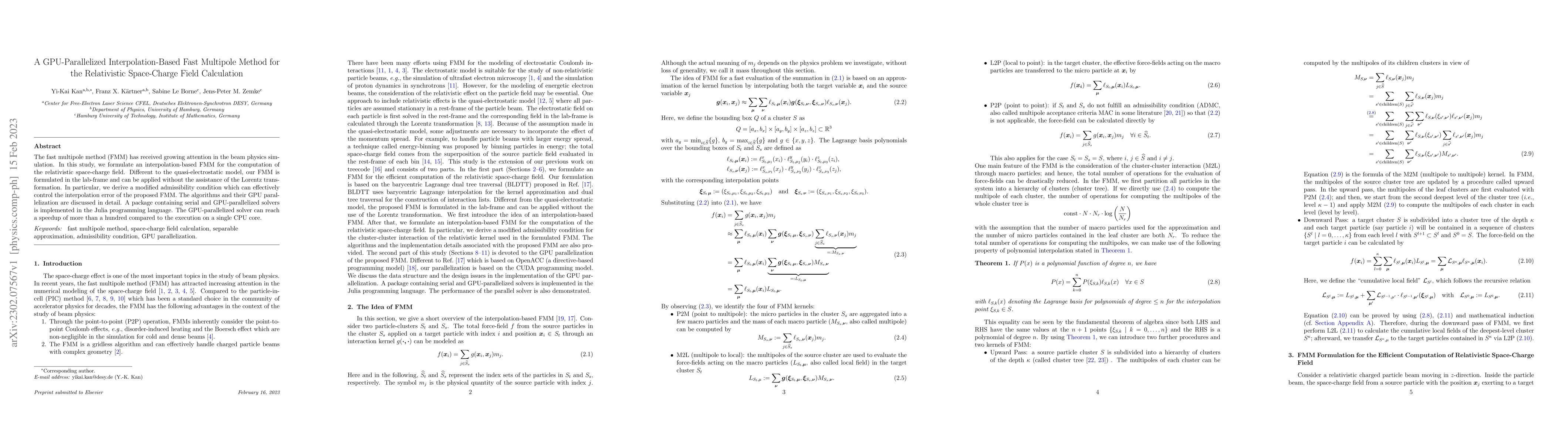 Thumbnail for A GPU-Parallelized Interpolation-Based Fast Multipole Method for the
  Relativistic Space-Charge Field Calculation