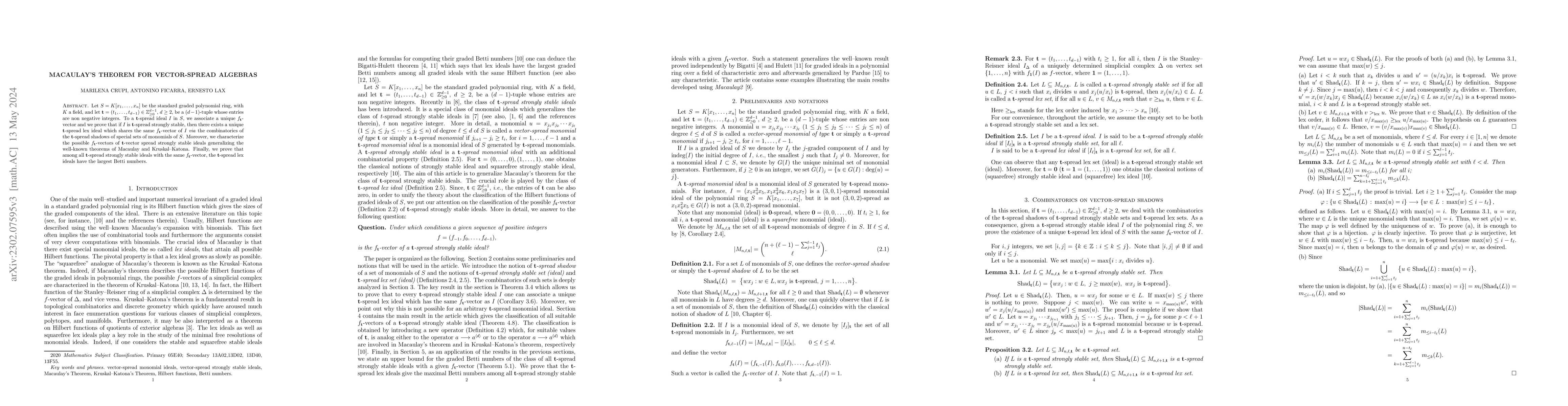 Thumbnail for Macaulay's theorem for vector-spread algebras