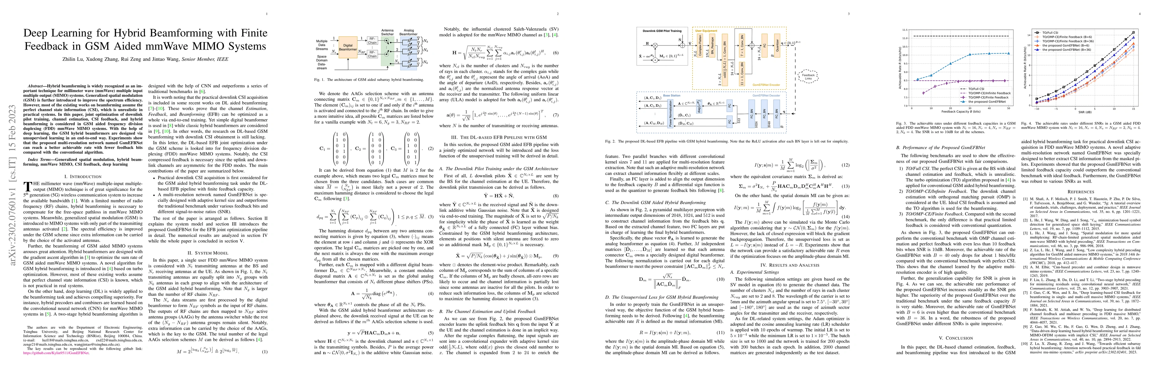 Thumbnail for Deep Learning for Hybrid Beamforming with Finite Feedback in GSM Aided
  mmWave MIMO Systems