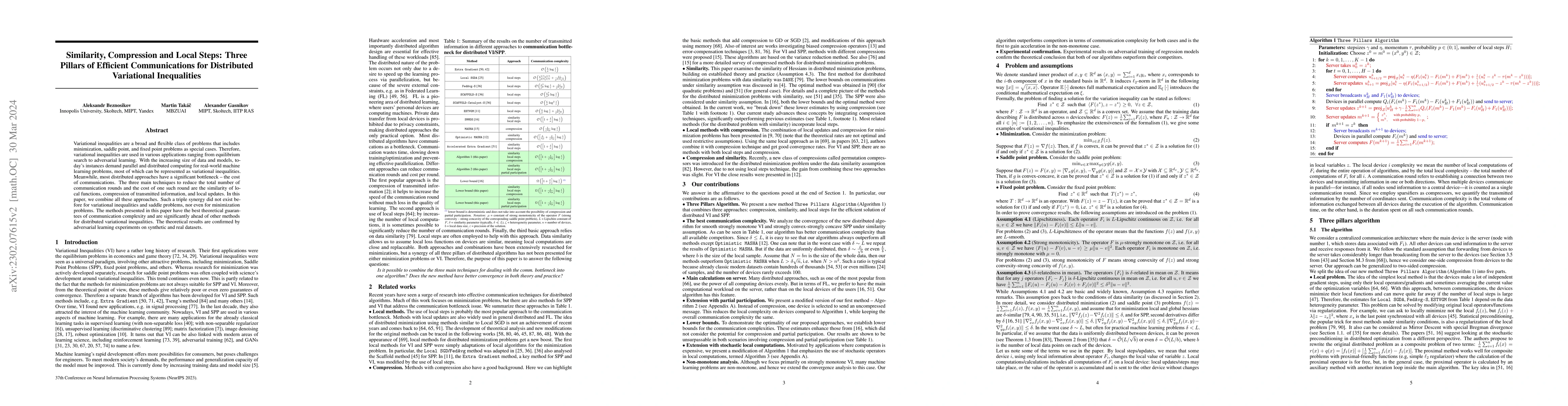Thumbnail for Similarity, Compression and Local Steps: Three Pillars of Efficient
  Communications for Distributed Variational Inequalities