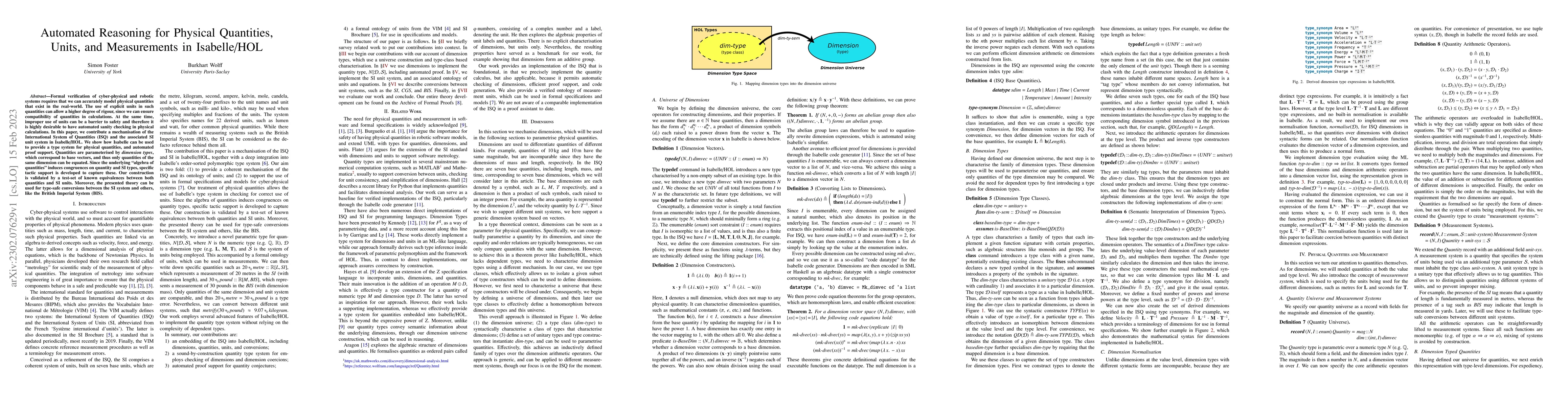 Thumbnail for Automated Reasoning for Physical Quantities, Units, and Measurements in
  Isabelle/HOL