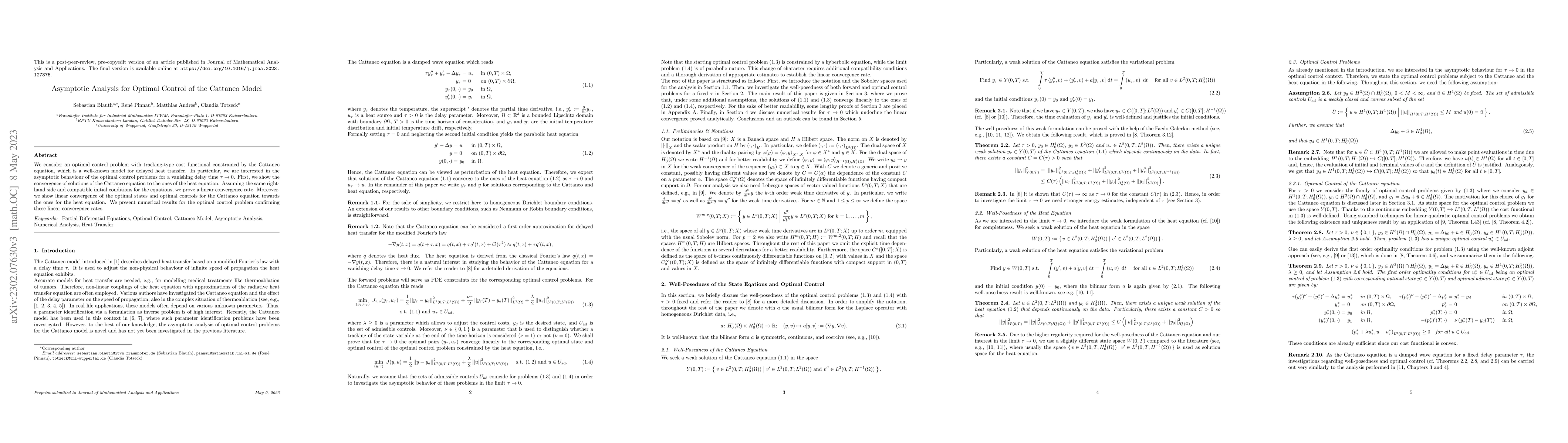Thumbnail for Asymptotic Analysis for Optimal Control of the Cattaneo Model