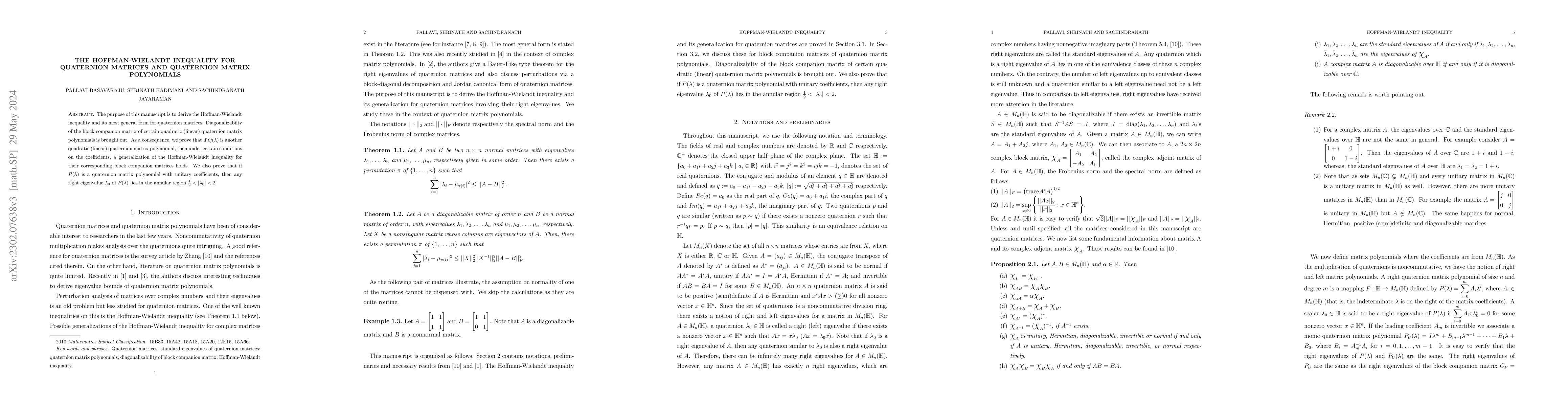 Thumbnail for The Hoffman-Wielandt inequality for quaternion matrices and quaternion
  matrix polynomials
