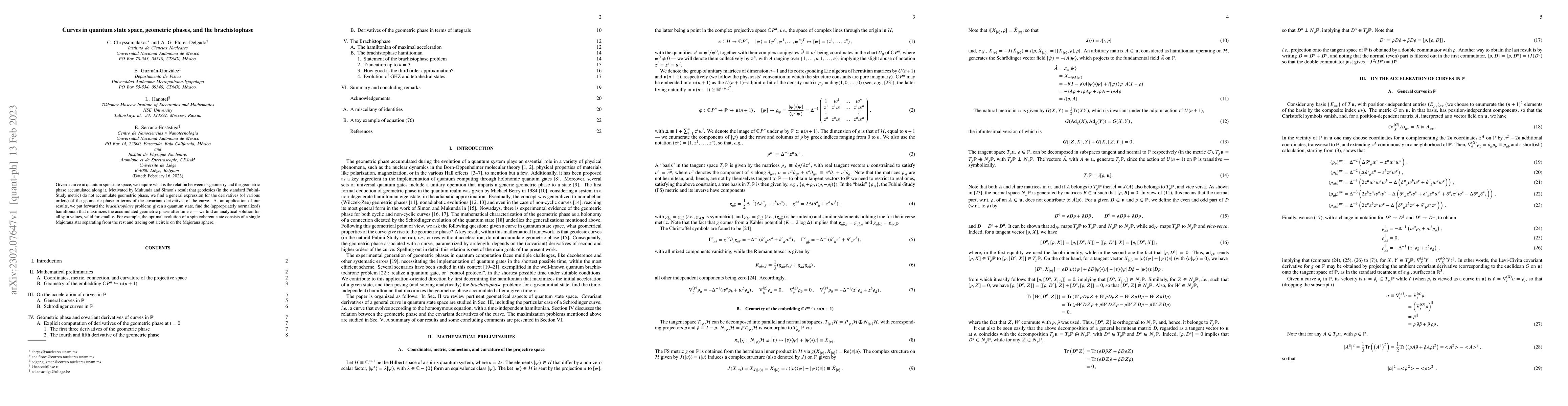 Thumbnail for Curves in quantum state space, geometric phases, and the brachistophase