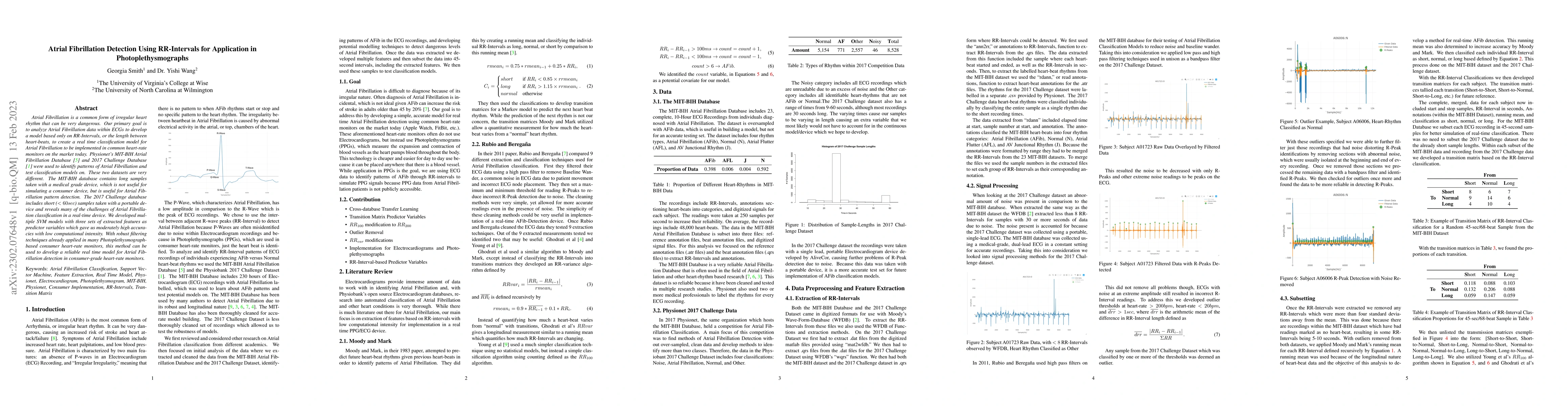 Thumbnail for Atrial Fibrillation Detection Using RR-Intervals for Application in
  Photoplethysmographs