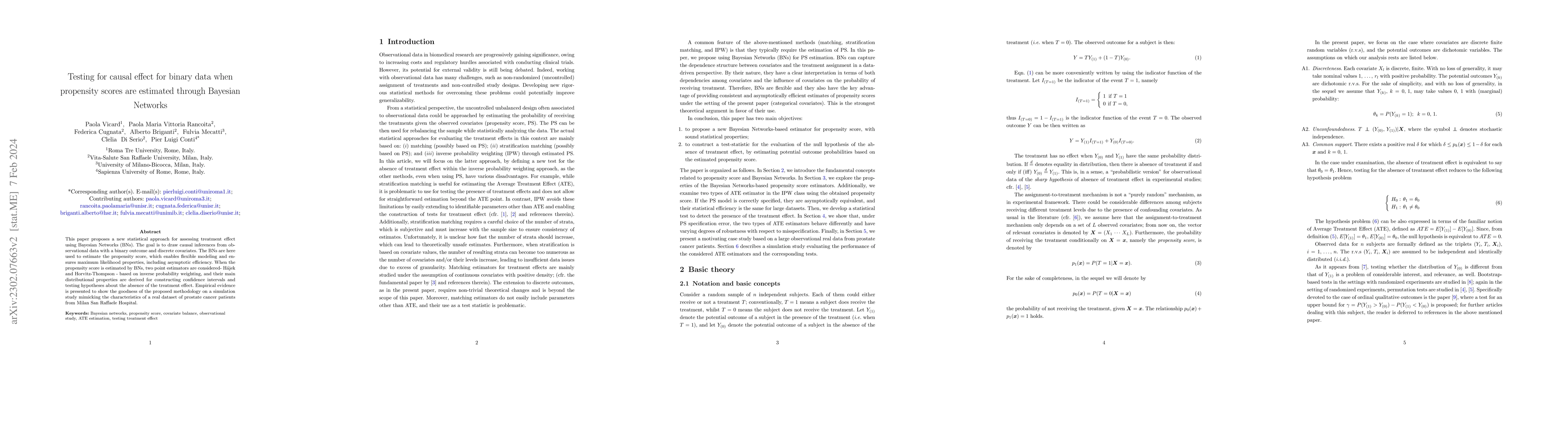 Thumbnail for Testing for causal effect for binary data when propensity scores are
  estimated through Bayesian Networks