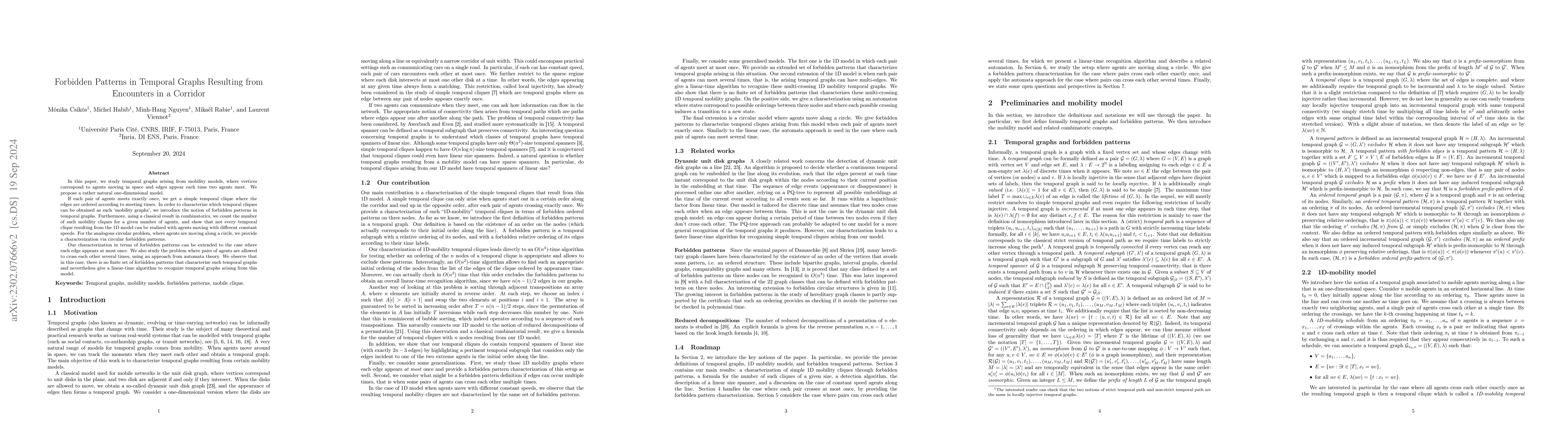 Thumbnail for Forbidden Patterns in Temporal Graphs Resulting from Encounters in a
  Corridor