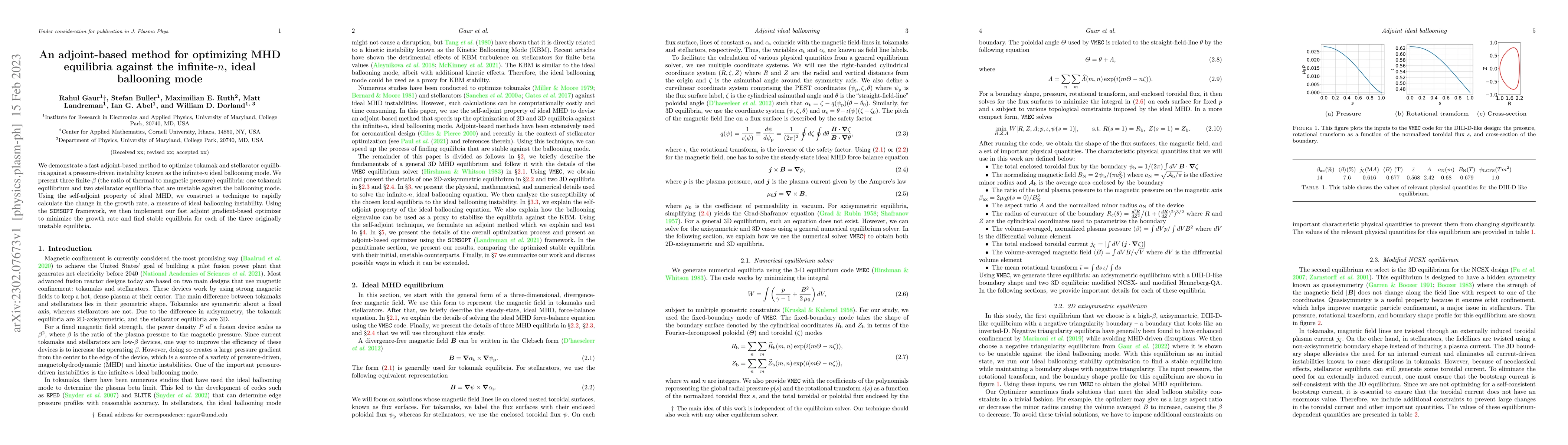 Thumbnail for An adjoint-based method for optimizing MHD equilibria against the
  infinite-n, ideal ballooning mode