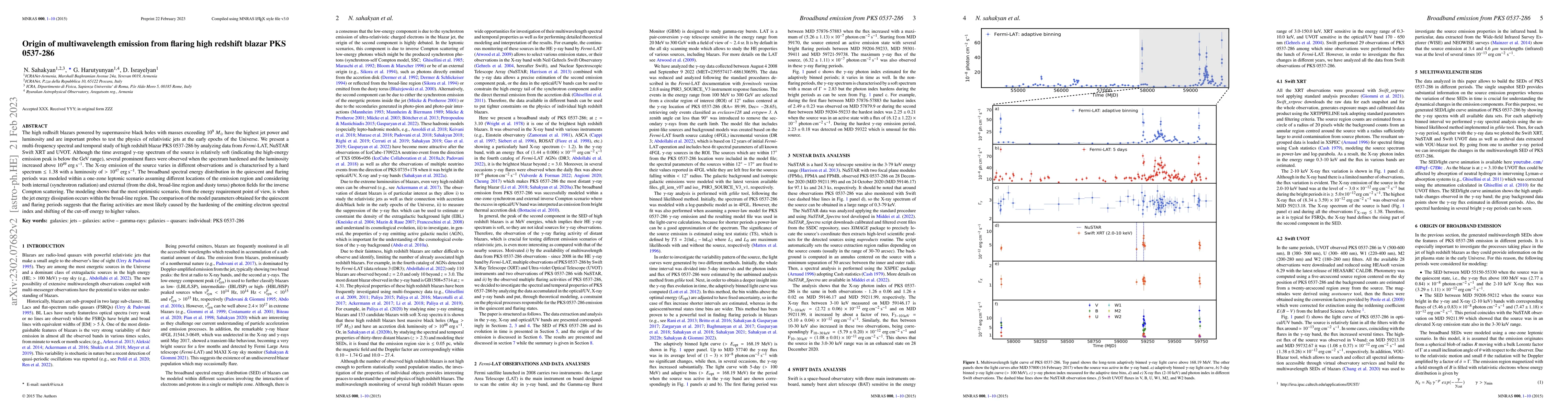 Thumbnail for Origin of multiwavelength emission from flaring high redshift blazar PKS
  0537-286