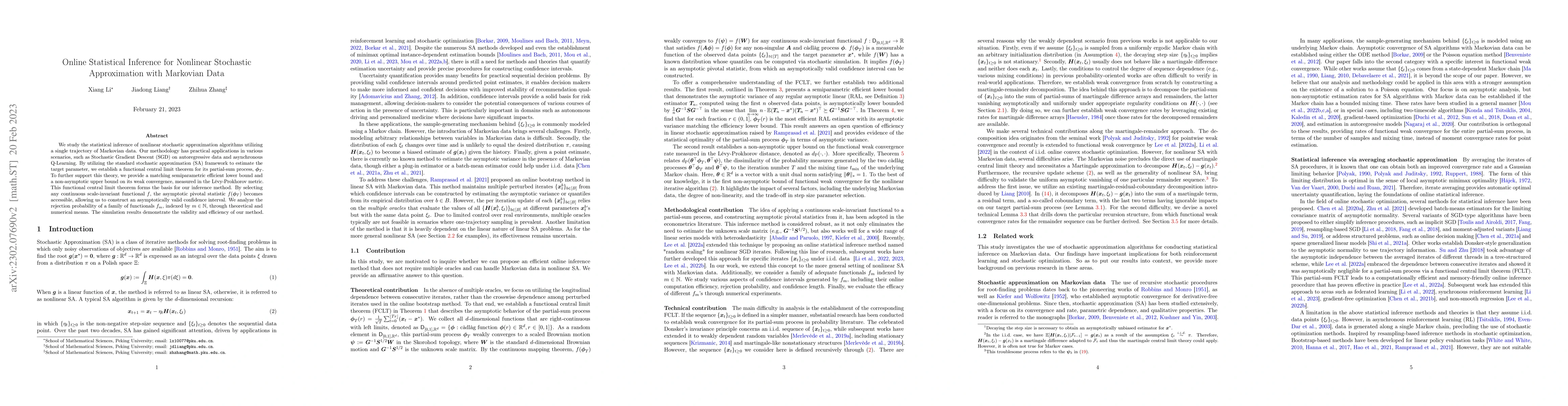 Thumbnail for Online Statistical Inference for Nonlinear Stochastic Approximation with
  Markovian Data