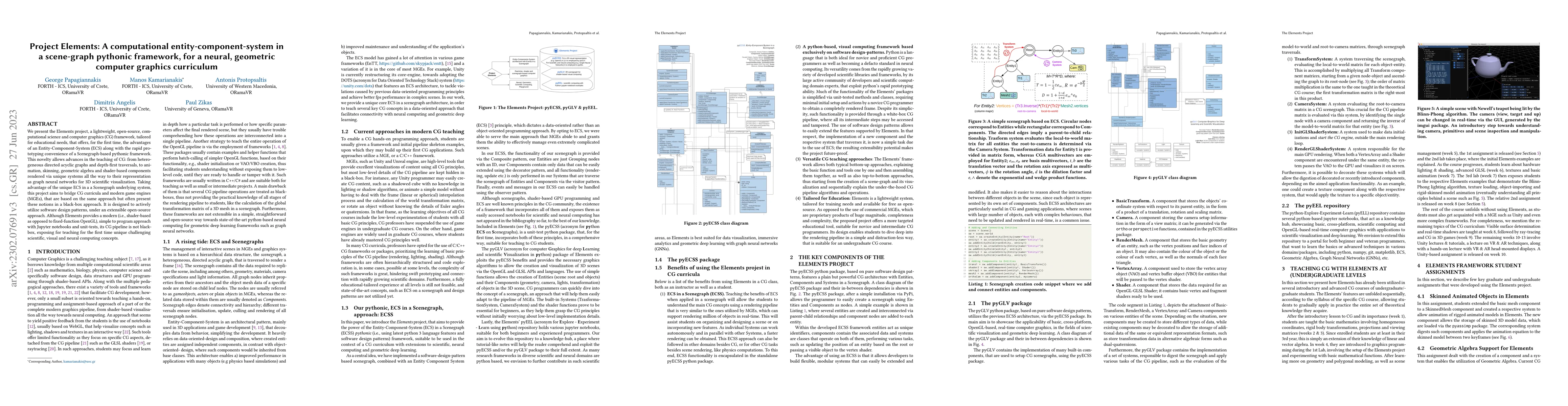 Thumbnail for Project Elements: A computational entity-component-system in a
  scene-graph pythonic framework, for a neural, geometric computer graphics
  curriculum