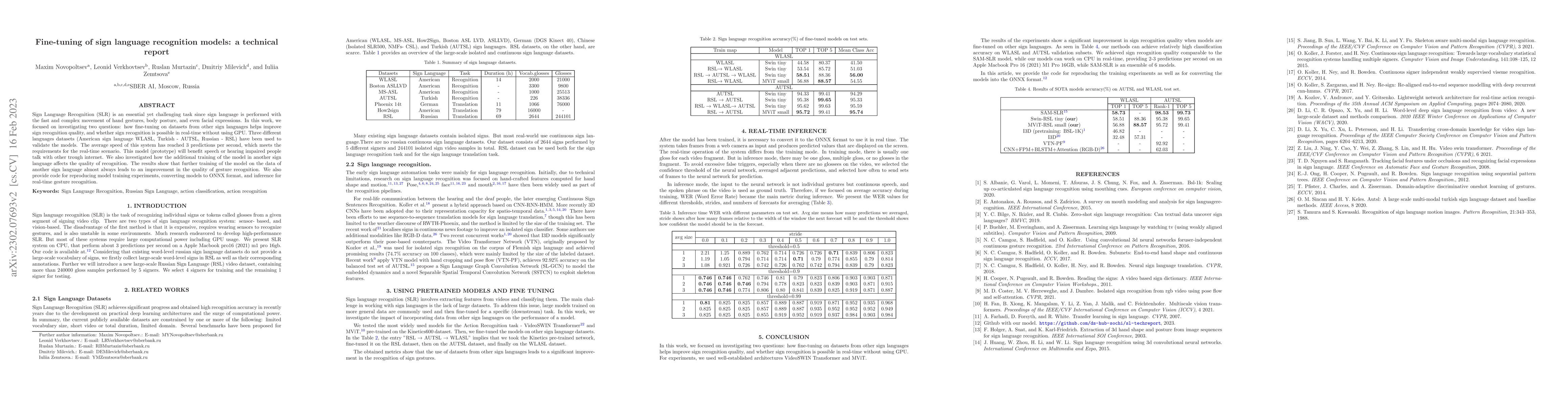Thumbnail for Fine-tuning of sign language recognition models: a technical report
