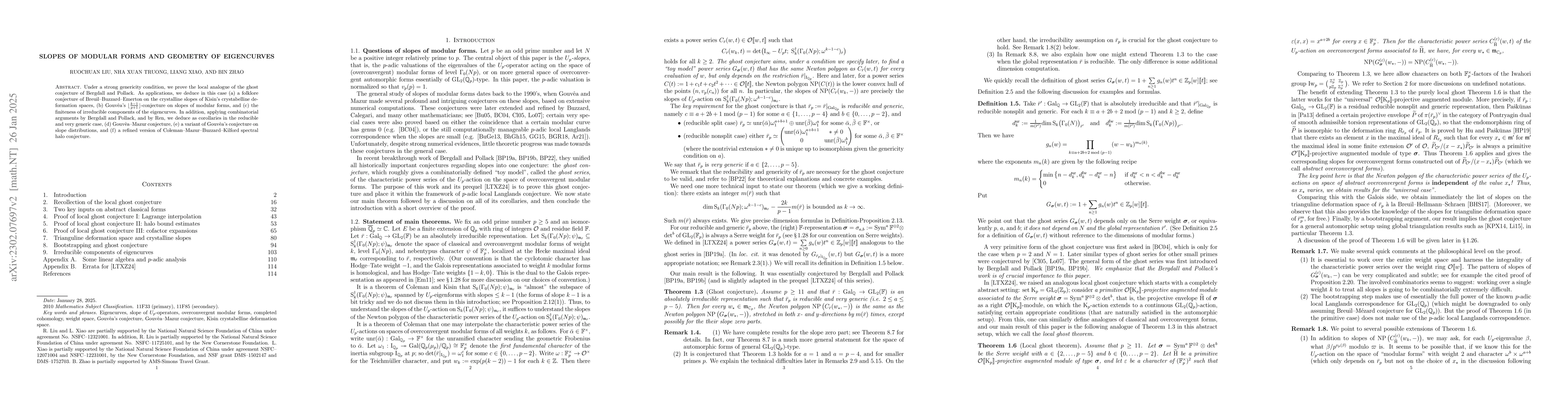 Thumbnail for Slopes of modular forms and geometry of eigencurves