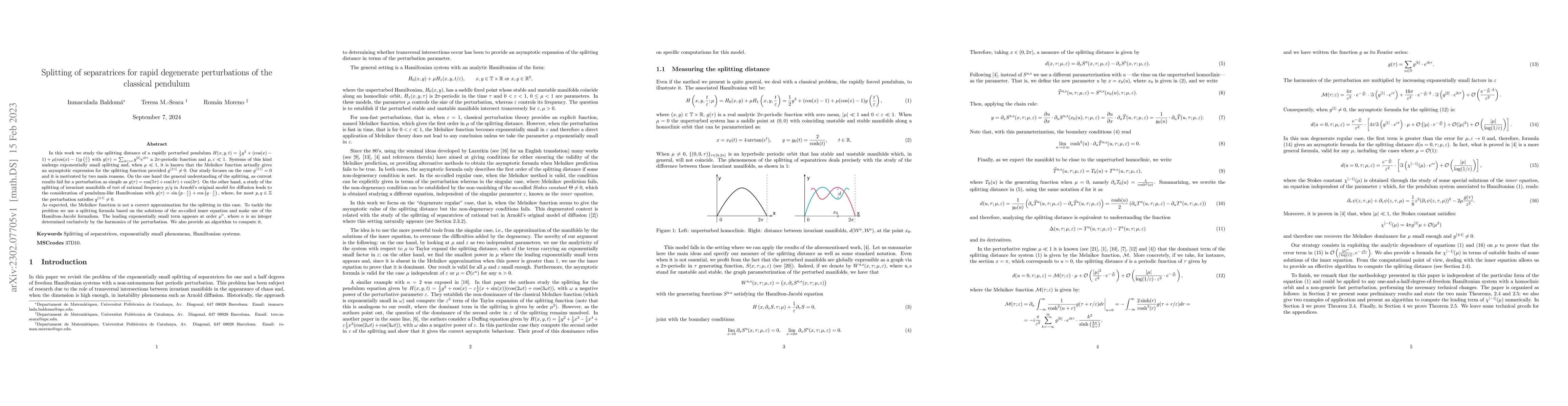 Thumbnail for Splitting of separatrices for rapid degenerate perturbations of the
  classical pendulum